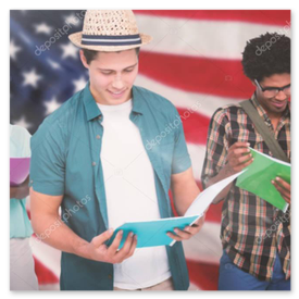 Cerimonia con studenti e bandiera.